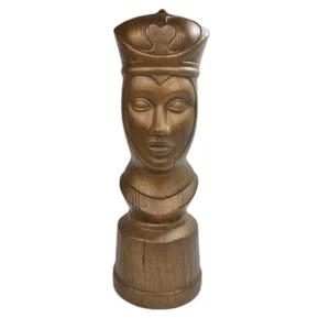 Piezas de ajedrez de cerámica grandes MCM Queen de colección 12" pintura color madera marrón 1973 - Imagen 1 de 13