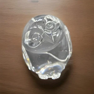 Steuben Glas Kristall Eule Handkühler Briefbeschwerer Figur signiert geneigter Kopf - Bild 1 von 8