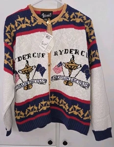 Vintage Felizzi Cardigan Sweater Hand Loomed Ryder Cup Buttons Large NWT - Picture 1 of 5