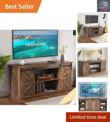 Современная подставка для телевизора Barnwood с раздвижными дверцами и большим количеством места для хранения, 58 дюймов - Изображение 1 из 4