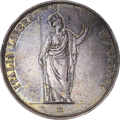 [#849026] Coin, ITALIAN STATES, LOMBARDY-VENETIA, 5 Lire, 1848, Milan, EF, Sil,  - Image 1 of 2
