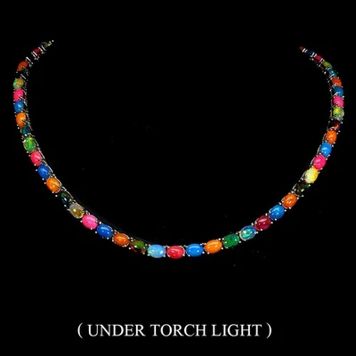 925 Sterling Silver Necklace Oval Fire Opal 7x5mm Multi Color Gemstone 18inches - Image 1 of 4