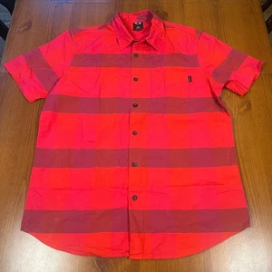Oakley Regular Fit Short Sleeve Button Up Shirt Mens Size M Red Striped - Picture 1 of 9