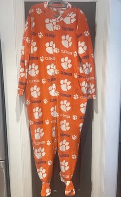 Clemson Pajama One Piece Adult Large Fleece Footed Orange  Soft Mens - Image 1 of 4