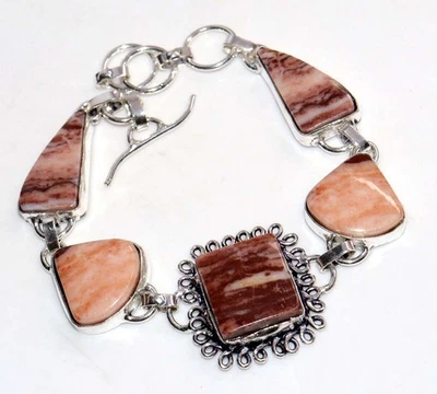 Classy Asteroid Jasper 925 Silver Plated Bracelet 8" Ethnic Jewelry GW - Image 1 of 3