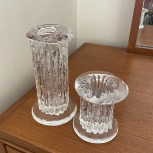 1970s Pair Of KOSTA BODA "Rurik" Crystal Pillar Candlesticks by Göran Wärff - Picture 1 of 6