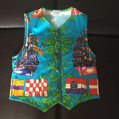 Chaleco para hombre Gianni Versace "Marine" azul algodón medusa abotonado Foto 1 de 4