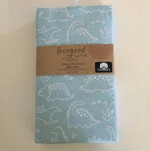 NEU Spannbettlaken Dinosaurier Motiv blau 100% Baumwolle für Baby | LoveGood Baby - Bild 1 von 4