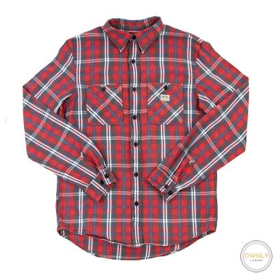 Camisa de Trabajo Ralph Lauren Denim Supply Roja Gris Azul Algodón Cuadros Dos Pechos Pkt S Foto 1 de 4