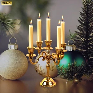 5 Arm Gold Gothic Metal Candelabra Candle Holders Gift Centerpiece Set of 2 - Picture 1 of 11