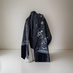 velvet scarf stole double embroidered black 50x170 - Picture 1 of 11