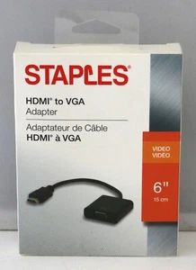 Staples HDMI to VGA Adapter Video 6" 15 cm NEW in Box Factory Sealed - Picture 1 of 5