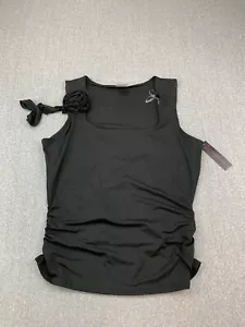 No Boundries Rosette Ruffle Ribbon Tank Top Blouse Women L (11/13) Black Stretch - Picture 1 of 20
