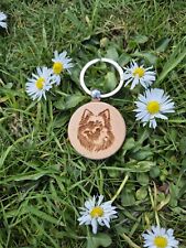 Natural Wooden Engraved Pomeranian Dog Keyring - Round