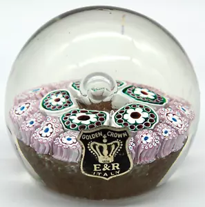 Vintage Murano Multicolor Millefiori Briefbeschwerer Original Golden Crown E&R Italy - Bild 1 von 10