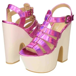 High Heel Sandals Platform Sling back Shoes UK 4/37 SQ27 pink Metallic (  A252 ) - Picture 1 of 10