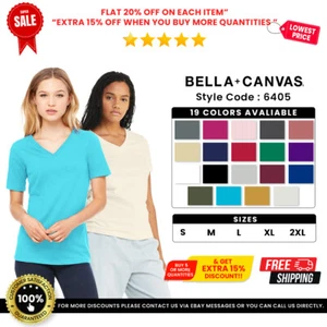 Bella + Canvas 6405 Womens Short Sleeve Relaxed Jersey V-Neck Casual Fit T-Shirt - Picture 1 of 21