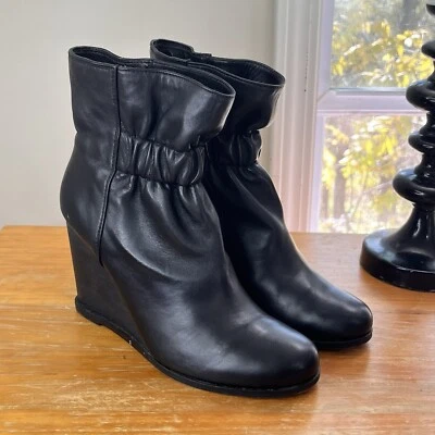 Великолепный Rebecca кожи на танкетке ботинок 8 черный $158 EUC тянуть на нарядный богемное - Изображение 1 из 4