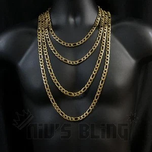18K IP Gold Plated Solid FIGARO CHAIN 316L Stainless Steel Men's Link Necklace - Picture 1 of 18