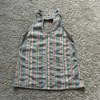 Francesca’s Blue Rain Sleeveless Boho Striped Cotton Blend Size Small - Image 1 of 4