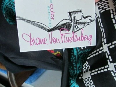 42" New Tag Diane Furstenberg Silk Scarf Paisley Plaid Abstract Pink Teal Black - Image 1 of 4