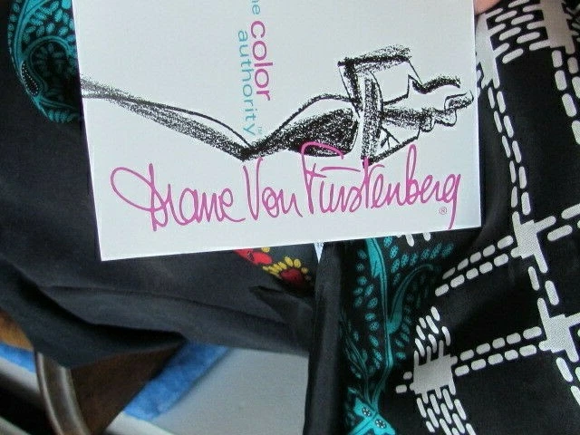 42" New Tag Diane Furstenberg Silk Scarf Paisley Plaid Abstract Pink Teal Black - Image 1 of 4