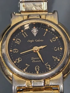 Sergio Valente Black Dial Round Gold Tone Case Stainless St Stretch Band Watch - Picture 1 of 6