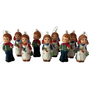 Vintage Boy Girl Prairie Christmas Ornaments Lot Small Plastic Garden Farmhouse - Picture 1 of 12