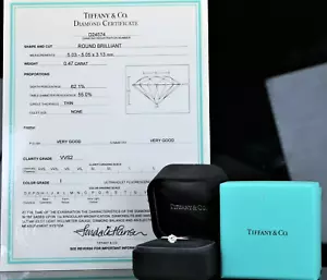 $4,850 Tiffany & Co Platinum 0.47ct Round I VVS2 Diamond Engagement Ring Size 6 - Picture 1 of 9