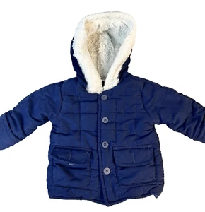 First Impressions Blue Baby Winter Jacket 0-3 months Faux Fur Trim - Picture 1 of 8