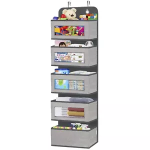 Door Hanging Organizer Storage with 5 Large Pockets Wall Mount, Clear Windows - Picture 1 of 9