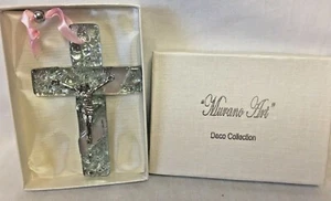 Cruz de Vidrio Murano Art Deco Colección Cruz Crucifijo Azul Pálido y Rosa Nuevo en Caja de Colección - Imagen 1 de 4