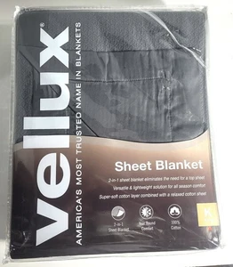 Vellux 100% Cotton 2-in-1 King Sheet Blanket, Charcoal Gray 108" x 90" - Picture 1 of 7