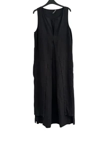 Crea Concept 100% Linen Dress Size 40 Black Sleeveless Lagenlook Pockets Panels - Picture 1 of 15