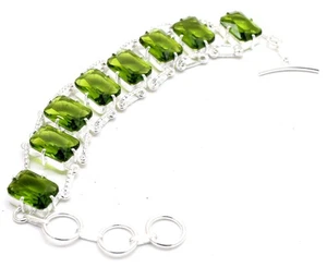 Green Peridot Gemstone Handmade 925 Sterling Silver Jewelry Bracelet Size 7-8" - Picture 1 of 7