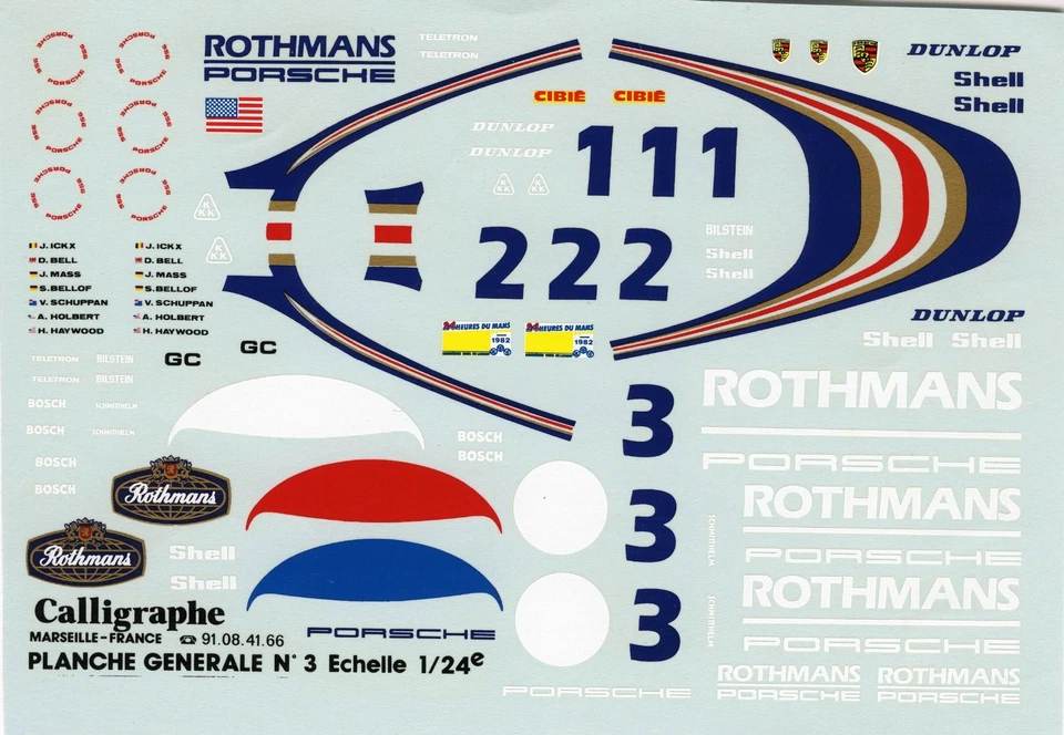 GENERIC PLATE  PORSCHE 956/962 ROTHMANS Starter DECALS 1/24 - Immagine 1 di 1