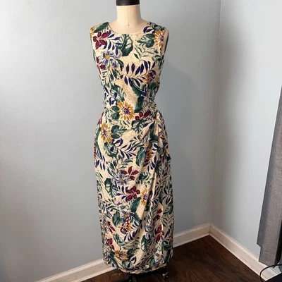 Maxi Vestido De Colección Años 90 Maggy London Floral Seda Talla 14 Estampado Girasol Imitación Envoltura Foto 1 de 4