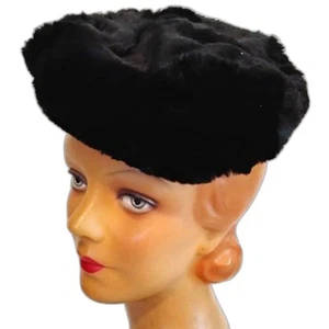 1950s Vintage Black Rabbit Fur Pillbox Hat - Picture 1 of 5