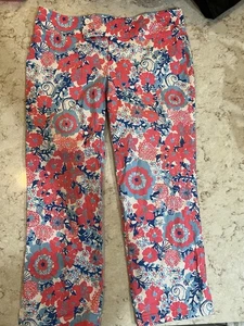 Lilly Pulitzer Palm Beach Fit Floral Capri Pants Women Size 6 Pink Blue - Picture 1 of 10
