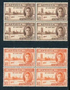 ANTIGUA 1946 VICTORY TWO BLOCKS OF 4 MNH - Picture 1 of 1