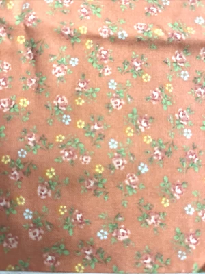 VTG Tiny Ditzy CALICO Peach Blue & Yellow Florals on Melon Cottagecore BTFQ - Image 1 of 4