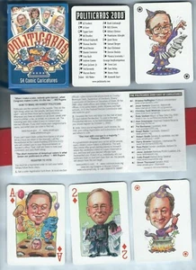 2000 Politicards 54 Comic Caricatures Blue Poker Playing Card Deck Complete - Picture 1 of 7