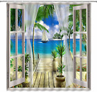 VPUPCN Beach Ocean View Shower Curtain Tropical Green Palm Trees Island Summer S