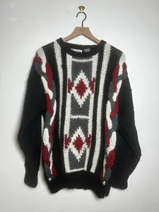 Vintage 90s Heavy Knit Geometric Pullover Sweater Large Multicolor 90s Retro VTG - Picture 1 of 11