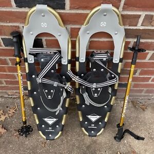 Winterial 30" Aluminum Lightweight Snow Shoes, Trekking Poles w/ Carry Case GOLD