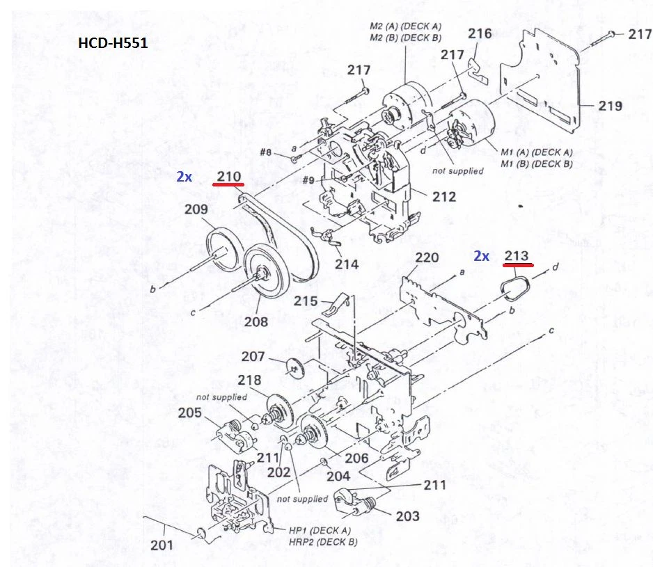 Kit 4 Courroies K7 pour double K7 Sony TCA590  TC-A790 TC-D507 TC-D607 TC-D705 - Imagen 1 de 1