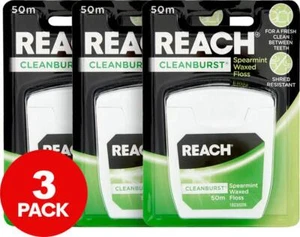 3 x Reach Cleanburst Waxed Dental Floss Spearmint 50m. - Picture 1 of 3