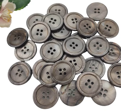 2 Knöpfe rund Perlmutt 25mm anthrazit schwarz Muscheln Knopf Jacke schimmer Rand - Bild 1 von 4