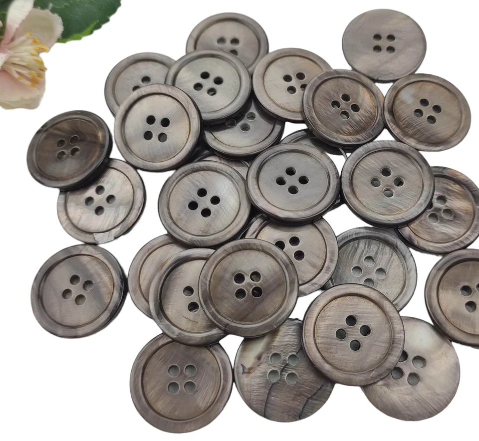 2 Knöpfe rund Perlmutt 25mm anthrazit schwarz Muscheln Knopf Jacke schimmer Rand - Bild 1 von 4