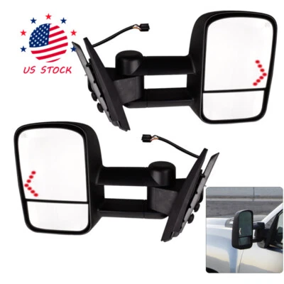 Par de espejos retrovisores de remolque de señal LED de alimentación para 07-13 Chevy Silverado 1500 2500 2500HD Foto 1 de 4